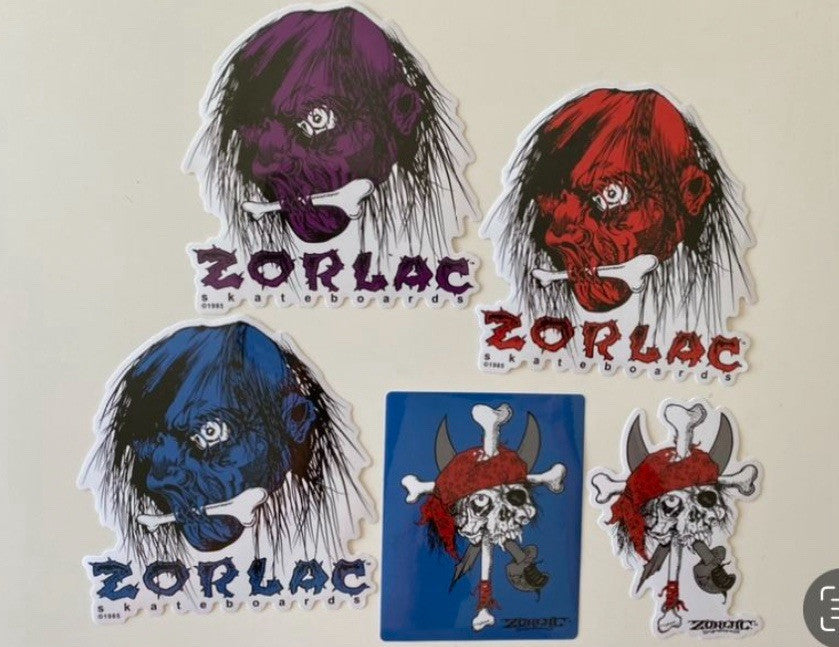 ZORLAC SKATEBOARDS STICKER SET 5 VINTAGE SKATEBOARD STICKER Bones Indy Flip Plan