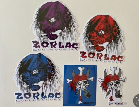 ZORLAC SKATEBOARDS STICKER SET 5 VINTAGE SKATEBOARD STICKER Bones Indy Flip Plan