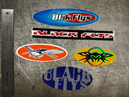 BLACK FLYS STICKER Lot Vintage Oakley RVCA Quiksilver Bones Santa Cruz KROQ Spy