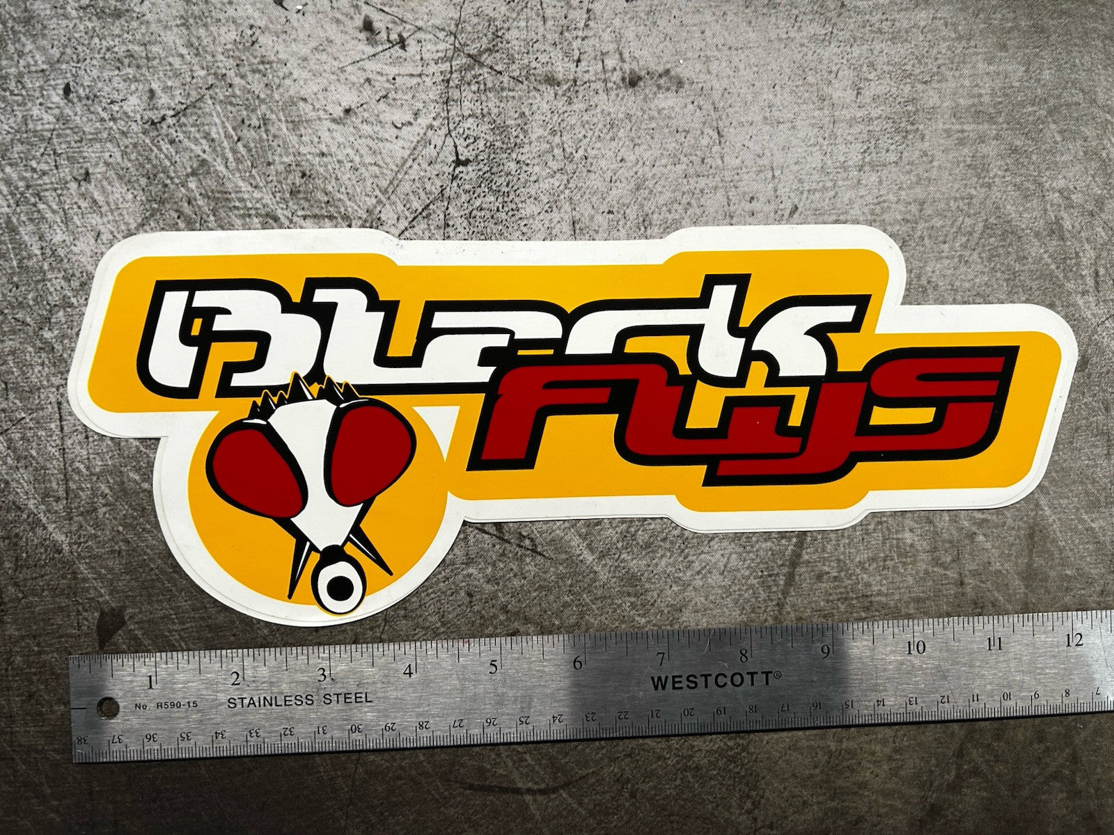 BLACK FLYS STICKER 12” XL Vintage T&C RVCA Quiksilver Oakley Reef Alva Vans Dgk
