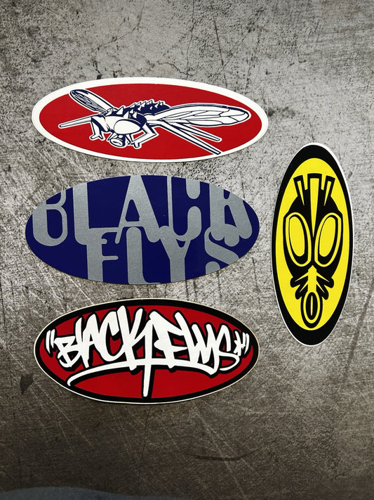 BLACK FLYS STICKER Lot Vintage Oakley RVCA Quiksilver All Saints Sullen Kuiu Ska