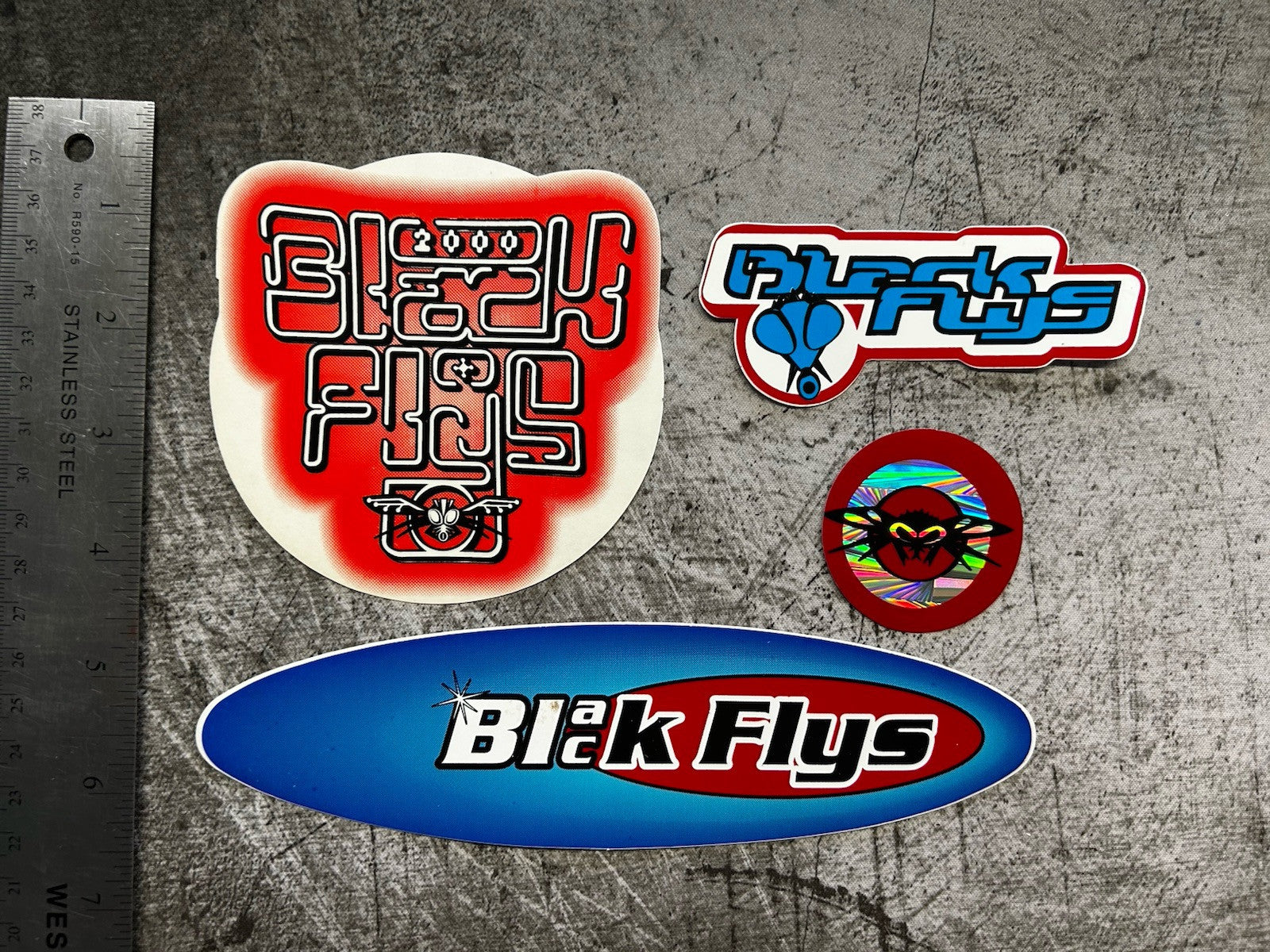 BLACK FLYS STICKERS Lot Vintage Oakley RVCA Quiksilver Lost Grunge KROQ