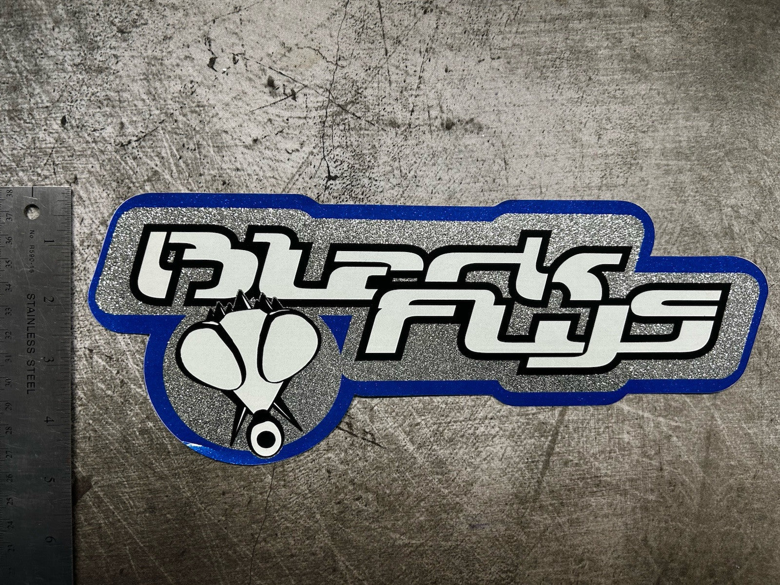 BLACK FLYS STICKER 12” XL Glitter T&C RVCA Quiksilver Oakley Reef Alva Vans Dgk