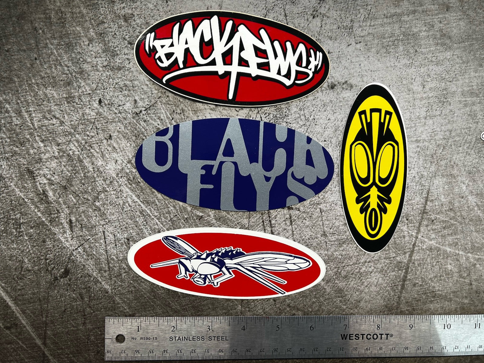 BLACK FLYS STICKER Lot Vintage Oakley RVCA Quiksilver All Saints Sullen Kuiu Ska