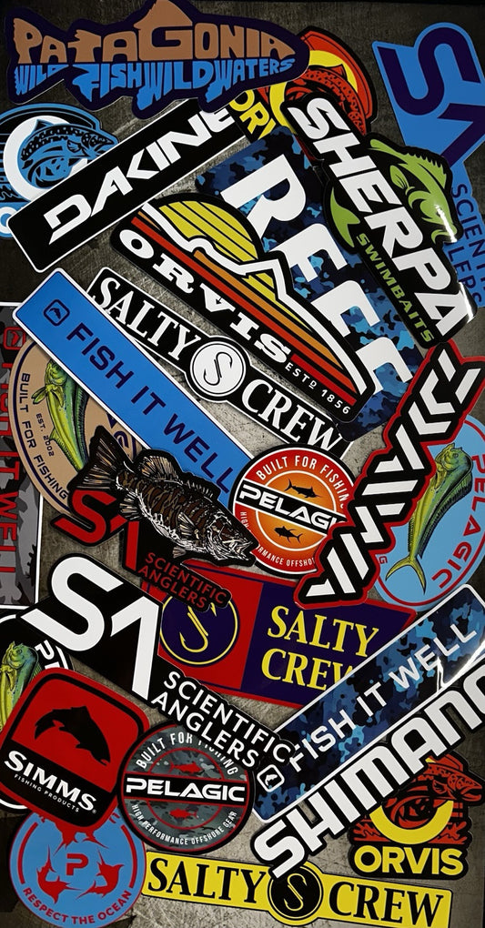 FISHING STICKER SET OF 16 SIMMS Reef Daiwa Shimano Salty Crew Aftco Orvis SA Sea