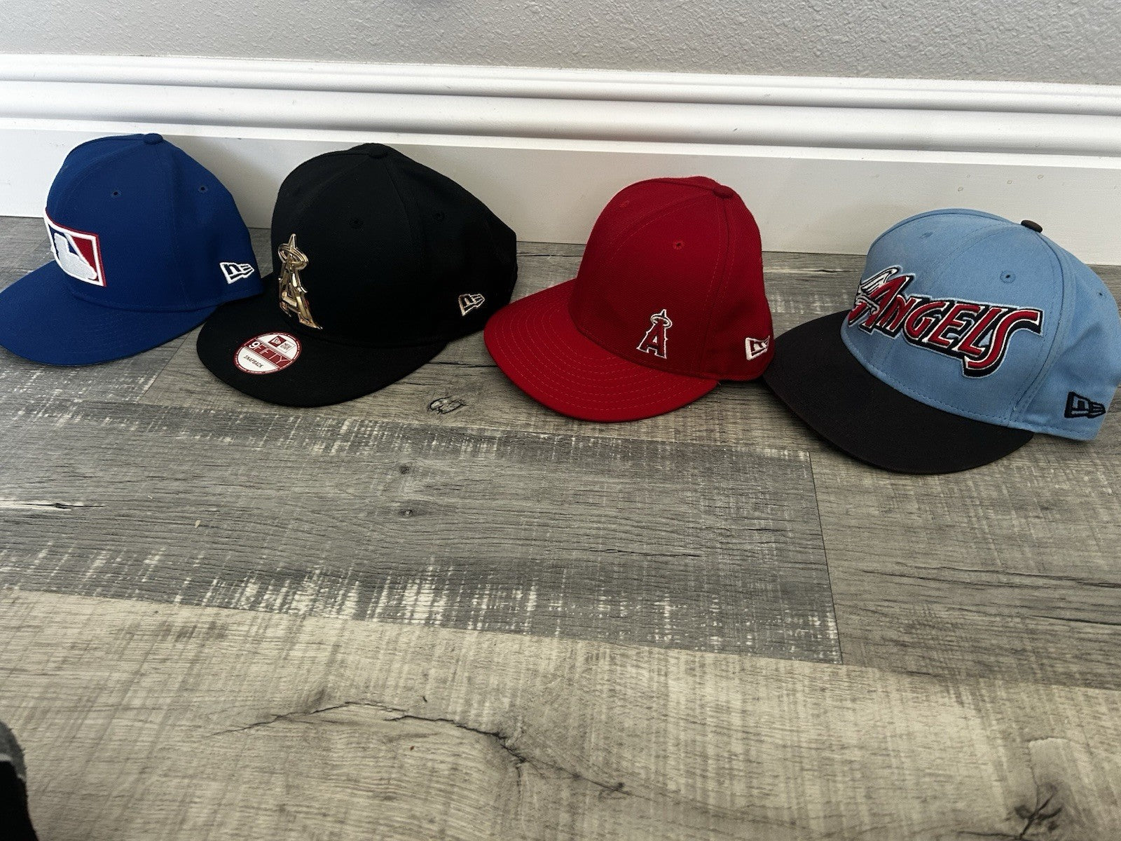 MLB Authentic Angels LOT 4 HATS New Era 59FIFTY Fitted Cap 3 Snap Hats 7 1/4 LA