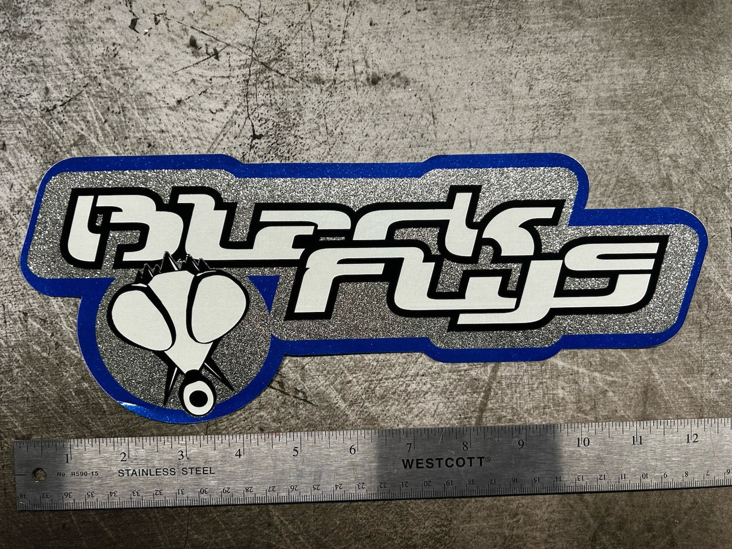 BLACK FLYS STICKER 12” XL Glitter T&C RVCA Quiksilver Oakley Reef Alva Vans Dgk