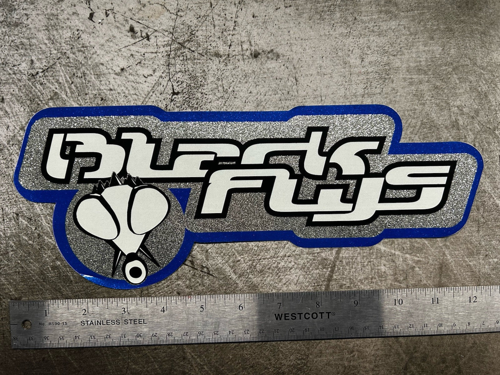 BLACK FLYS STICKER 12” XL Glitter T&C RVCA Quiksilver Oakley Reef Alva Vans Dgk