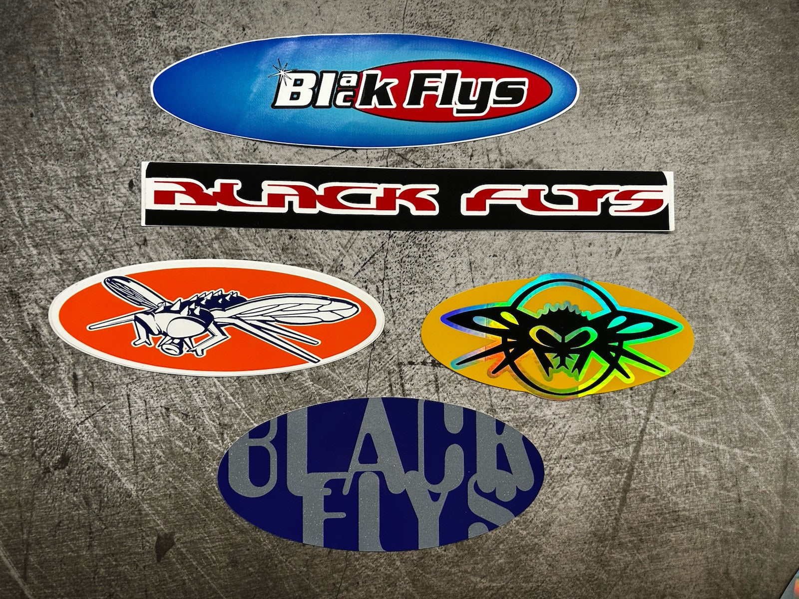 BLACK FLYS STICKER Lot Vintage Oakley RVCA Quiksilver Bones Santa Cruz KROQ Spy