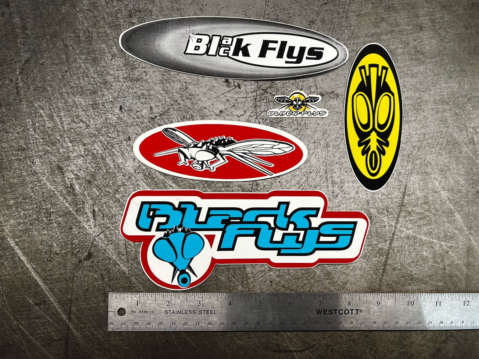 BLACK FLYS STICKER Lot Vintage Oakley RVCA Quiksilver All Saints Sullen Kuiu Ska