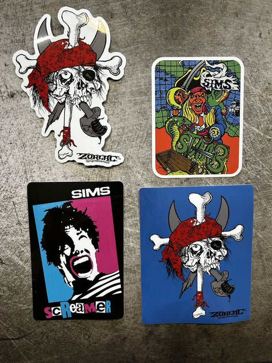 ZORLAC SKATEBOARDS STICKERS Set VINTAGE SKATEBOARD STICKER Metallica Bones Sims