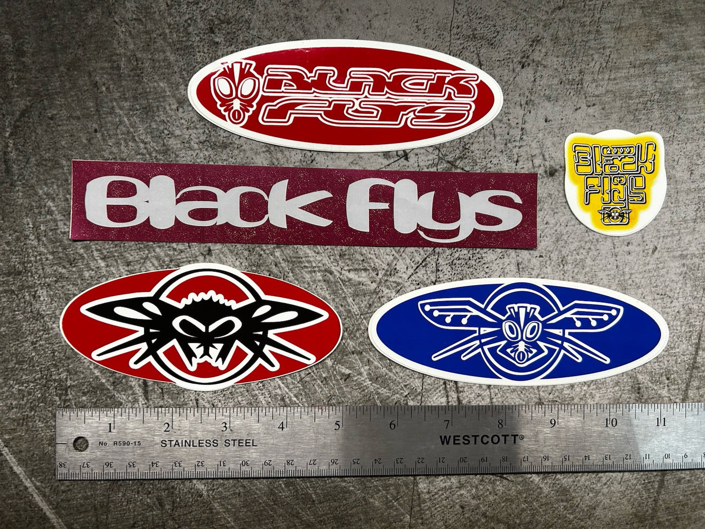 BLACK FLYS STICKER Lot Vintage Oakley RVCA Quiksilver Mayhem Punk KROQ Spy