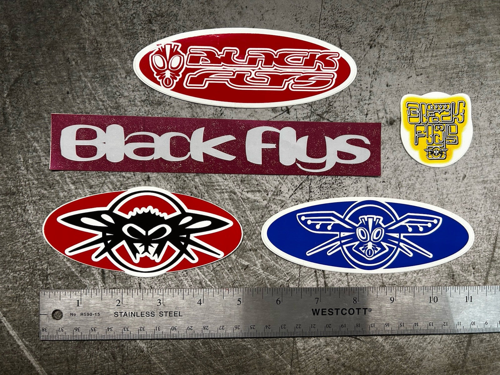 BLACK FLYS STICKER Lot Vintage Oakley RVCA Quiksilver Mayhem Punk KROQ Spy