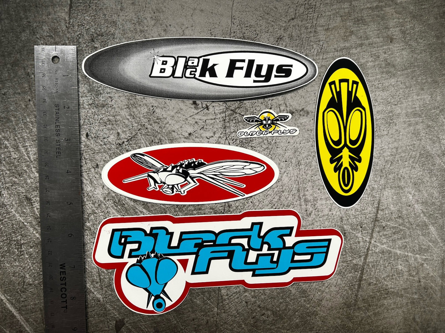 BLACK FLYS STICKER Lot Vintage Oakley RVCA Quiksilver All Saints Sullen Kuiu Ska