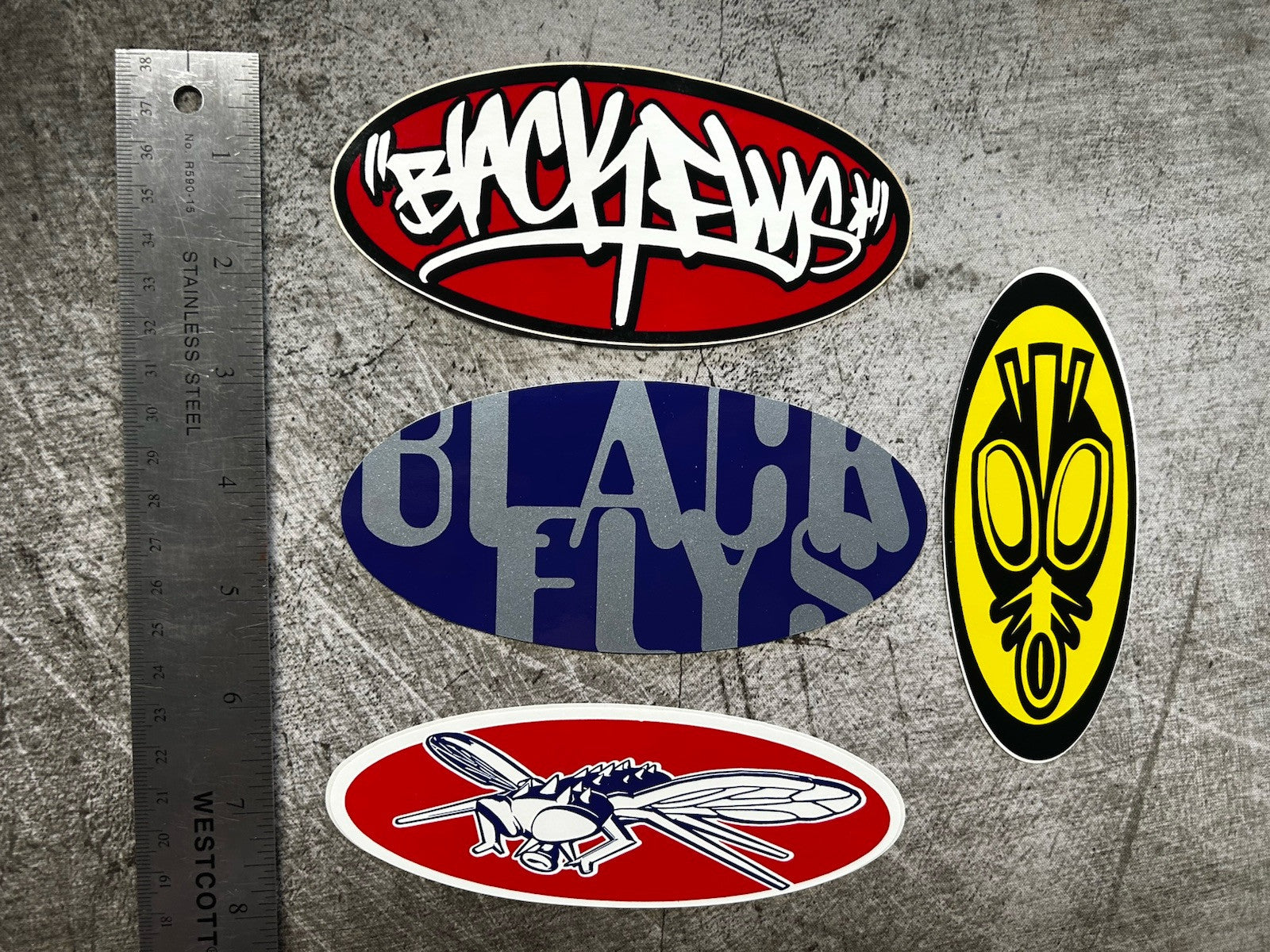 BLACK FLYS STICKER Lot Vintage Oakley RVCA Quiksilver All Saints Sullen Kuiu Ska